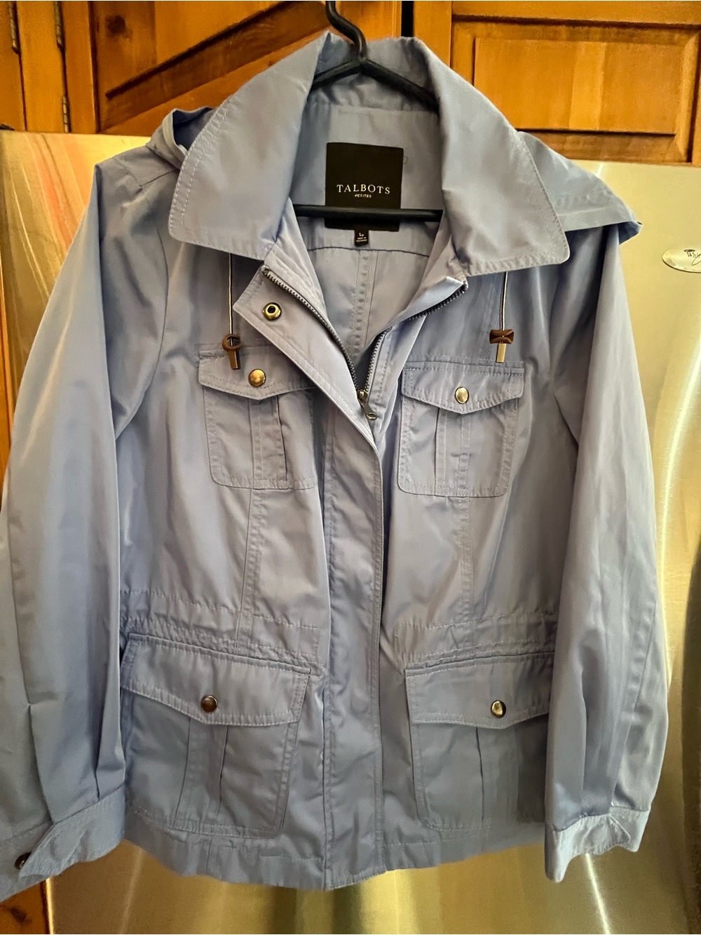 Talbots Periwinkle Utility Rain Jacket LP w/ Cinch Waist, Removeable Hood NWOT